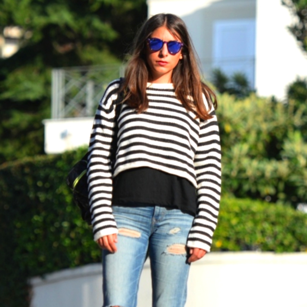 WHO WHAT WEAR Black and White Striped Sweater